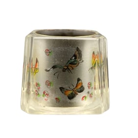 Old Chinese Peking Glass Inside Painting Butterfly Thumb Ring