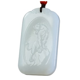 Chinese Natural Hetian Jade Low Relief Tiger Pendant