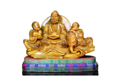 Superb Vintage Chinese Tianhuang Stone Carved Arhat Statue