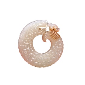 Chinese Hetian Jade Carved Fortune Dragon Pendant