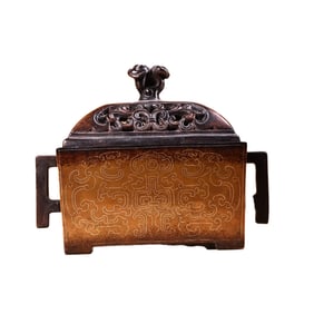 Vintage Chinese Copper Inlay Silver Wires Double Ear Incense Burner