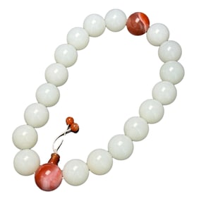 Exquisite Chinese White Hetian Jade Beads Bracelet