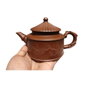 Chinese Yixing Zisha Clay Plum Flower Design Teapot w Artist Signed