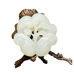 Openwork Chinese Hetian Jade Carved Flower Pendant