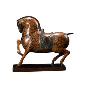Vintage Chinese Copper Cloisonne Fortune Horse Statue