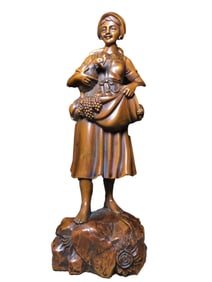 Vintage Chinese Boxwood Wood Carved Beautiful Woman Statue