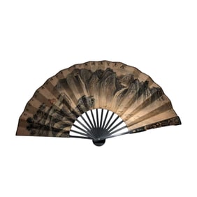 Chinese Watercolour On Xuan Paper Mountain River Scene Painting Fan