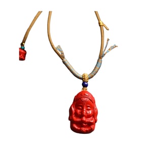 Chinese Cinnabar Carved Ganesha Buddha Pendant