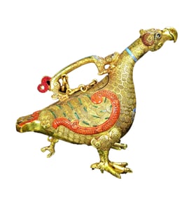 Vintage Chinese Gilt Gold Copper Colored Drawing Divine Bird Statue