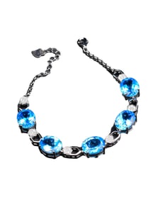Exquisite 925 Silver Inlay Blue Topaz Beads Bracelet