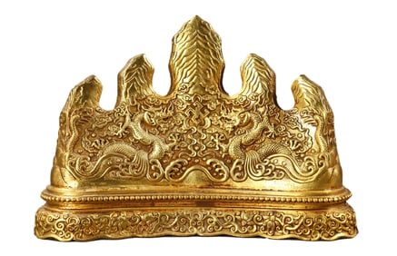 Vintage Chinese Gilt Gold Copper Fortune Dragon Brush Pen Shelf