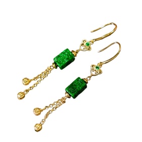 A Pair Beautiful 925 Silver Inlay Green Jadeite Earring