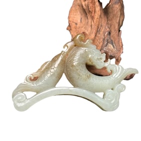 Chinese Hetian Jade Carved Dragon Fish Pendant