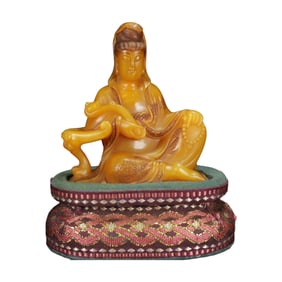 Superb Vintage Chinese Tianhuang Stone Carved Ruyi Kwan-yin Statue