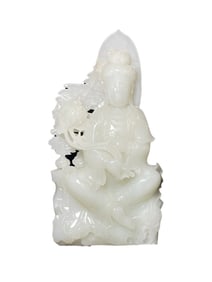 Exquisite Chinese White Hetian Jade Carved Kwan-yin Statue