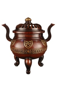 Vintage Chinese Gilt Gold Copper 3 Legs Double Ear Incense Burner