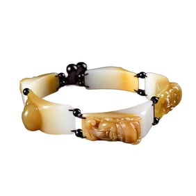 Superb Chinese Hetian Jade Carved Taoism Deity Fukurokuju Beads Bracelet