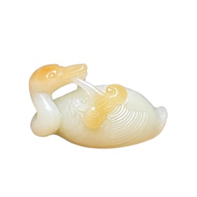 Chinese Hetian Jade Carved Ruyi Swan Statue/Pendant