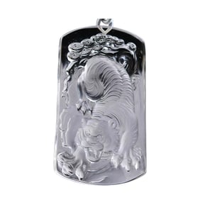 Beautiful Natural White Crystal Carved Tiger Pendant