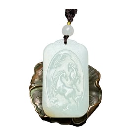 Superb Chinese Hetian Jade Low Relief Fortune Horse Pendant
