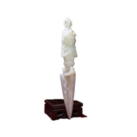 Superb Chinese White Hetian Jade Carved Pestle Xiangmo Statue
