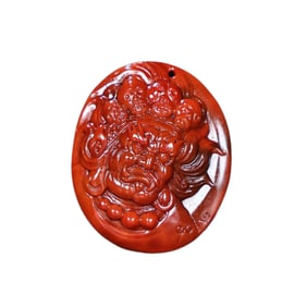 Chinese Zhanguo Hong Agate Carved Mahakala Pendant