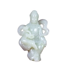 Superb Chinese Hetian Jade Carved Ruyi Kwan-yin Statue