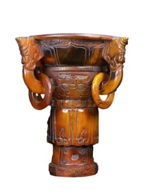 Vintage Ox Horn Carved Fortune Beast Wine Cup Statue