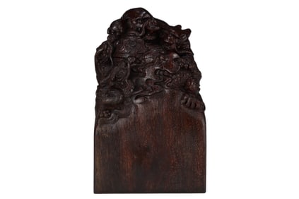 Vintage Chinese Chenxiang Wood Carved Fortune Dragon Seal