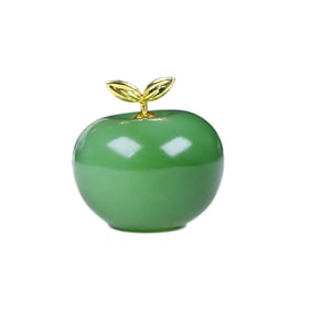 Exquisite Chinese 18K Gold Inlay Green Hetian Jade Carved Apple Pendant