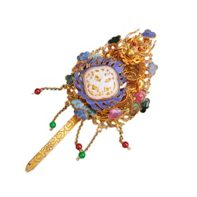 Exquisite Chinese Gold Wires Enamel Inlay Gems Fortune Dragon Hair Decoration