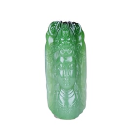 Superb Chinese Green Hetian Jade Carved Kwan-yin Pendant