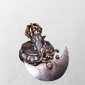 Tibetan Buddhism Colored Drawing Gilt Gold Copper Fortune Dragon Axe Statue