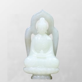 Exquisite Chinese White Hetian Jade Carved Kwan-yin Statue