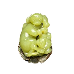 Chinese Hetian Jade Carved Monkey Pendant