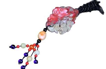 Chinese Chicken Blood Stone Carved Fortune Bat Pendant