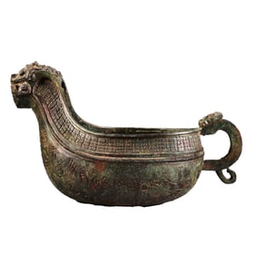 Vintage Chinese Bronze Divine Beast Wine Container - Zhe Gong