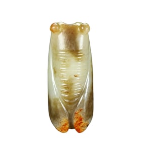 Vintage Chinese Hetian Jade Carved Fortune Cicada Pendant