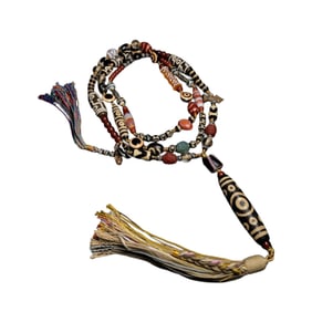 Hand Woven Tibetan 15 Eye DZI Agate & Agate Beads Necklace