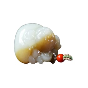 Chinese Hetian Jade Carved Fortune Pig Pendant