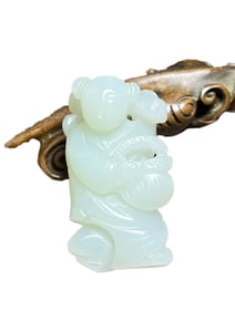Chinese Hetian Jade Carved Kid Pendant