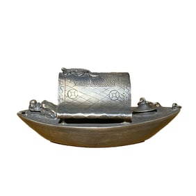 Vintage Chinese Pure Silver Boat Yan Di (small cup for adding water to an inkstone)