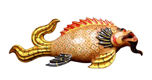 Vintage Chinese Colored Drawing Hetian Jade Carved Dragon Fish Statue