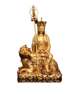 Superb Old Tibetan Gilt Gold Copper Ksitigarbha Statue