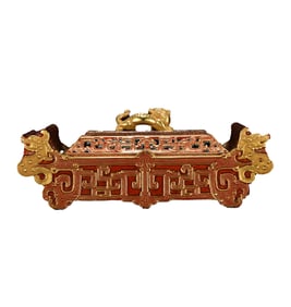 Chinese Qing Dynasty Gilt Gold Iron Red Glaze Fortune Dragon Porcelain Incense Burner