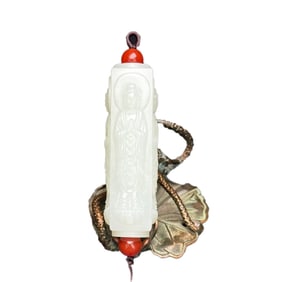 Superb Chinese White Hetian Jade Carved Kwan-yin Pendant