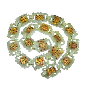 Openwork Chinese Inlaying Gold Edge Hetian Jade Waistband Carved By One Piece Jade