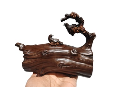 Chinese Yixing Zisha Clay Plum Flower & Magpie Teapot w Artist Signed