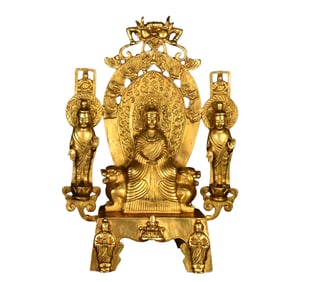 Vintage Chinese Gilt Gold Copper Three Buddha Statue