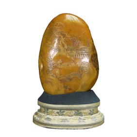 Superb Vintage Chinese Tianhuang Stone Low Relief Mountain River Scene Seal